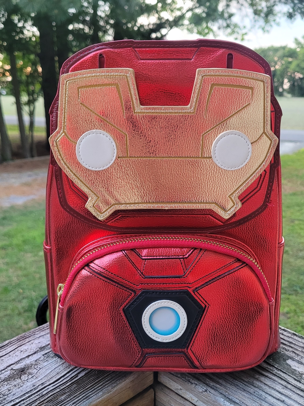 Loungefly Metallic Red and Gold Light Up Iron Man Mini Backpack - Picture 2 of 10